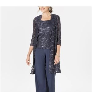 R&M Richards 2 Piece Navy Sequenced Lace Jacket & Shell 16W